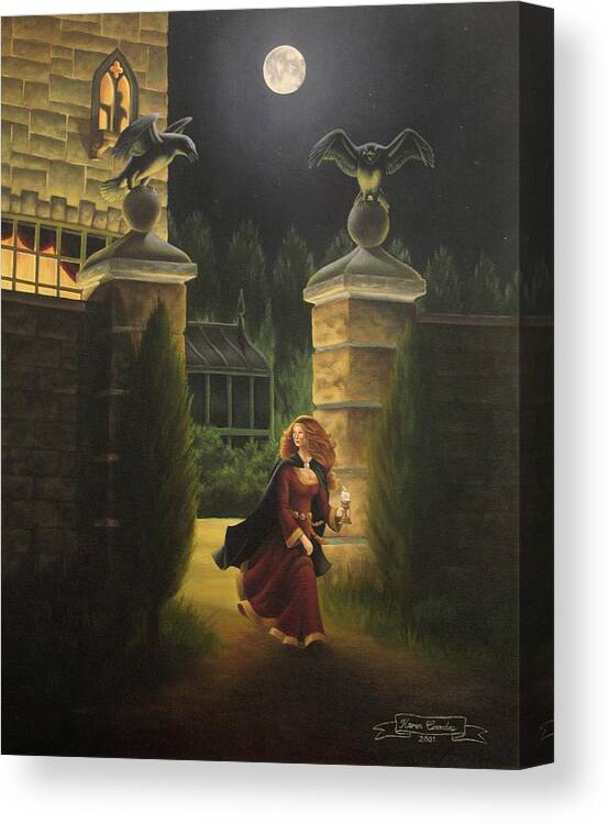 Manor Canvas Print featuring the painting Escape from Raven Manor by Karen Coombes