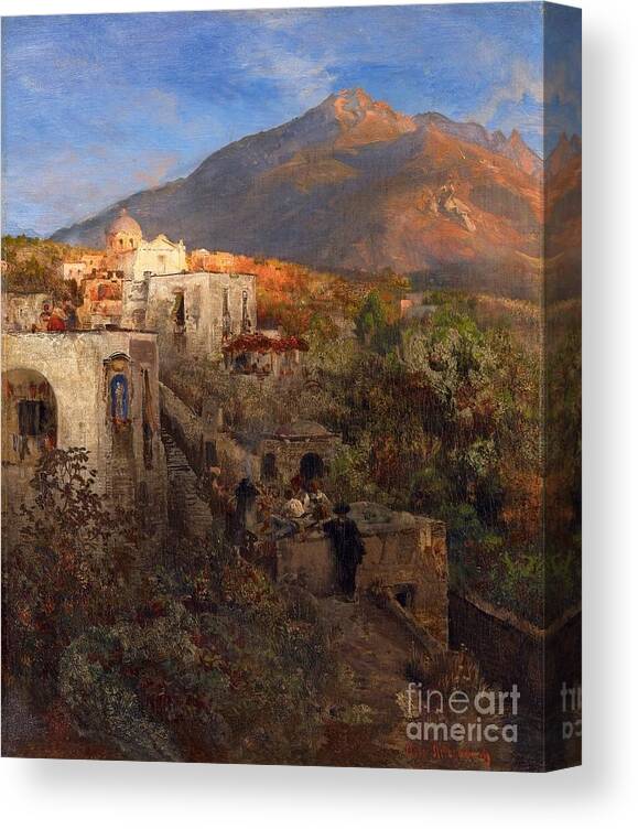 Oswald Achenbach Canvas Print featuring the painting Evening In Ischia With View On The Monte Epomeo by MotionAge Designs