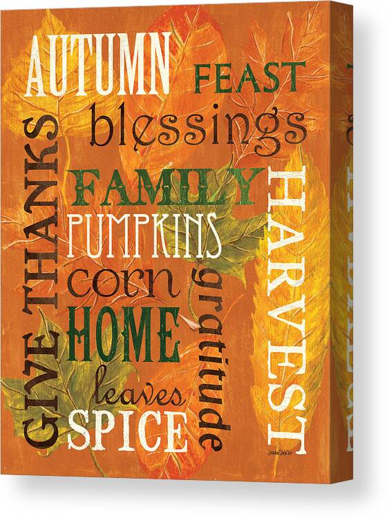 Fall Canvas Print featuring the painting Fall Typography 1 by Debbie DeWitt