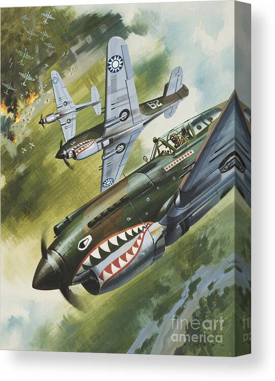 Single Engine Canvas Print featuring the painting Famous Aircraft and their Pilots by Wilf Hardy