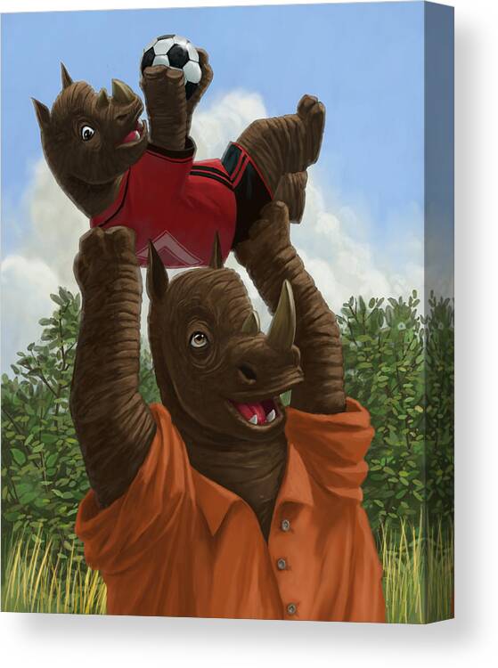 Family Canvas Print featuring the painting father Rhino with son by Martin Davey