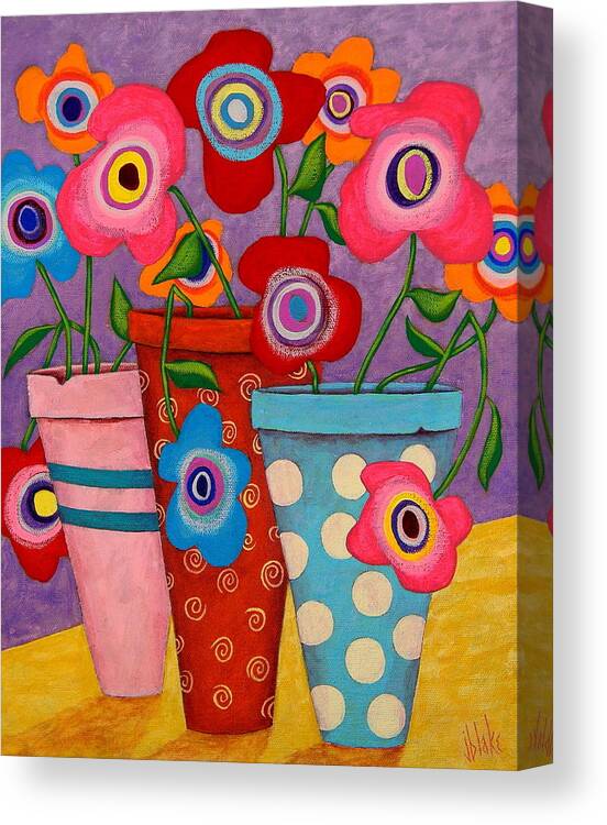 Modern Folk Art Flowers Canvas Print featuring the painting Floral Happiness by John Blake