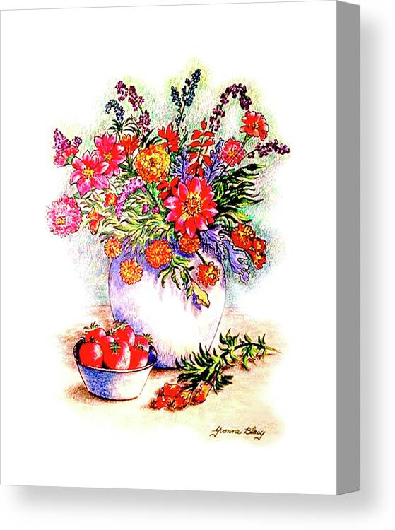 Floral Canvas Print featuring the drawing Floral Vignette by Yvonne Blasy