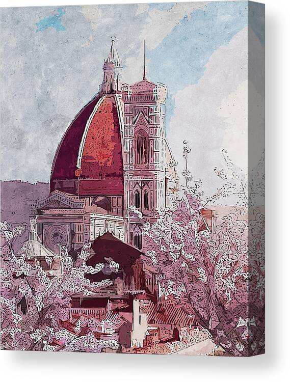 Florence Sunset Canvas Print featuring the painting Florence - 16 by AM FineArtPrints