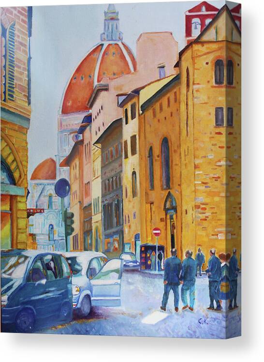 Florence Canvas Print featuring the painting Florence Going to the Duomo by Christiane Kingsley