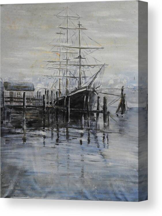 Ship Canvas Print featuring the painting Fog Bound at Tillamok by John W Walker
