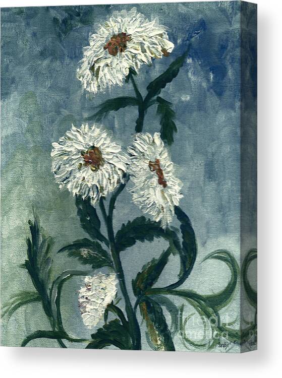Chrysanthemum Canvas Print featuring the painting Foggy night flowers by Sarabjit Singh