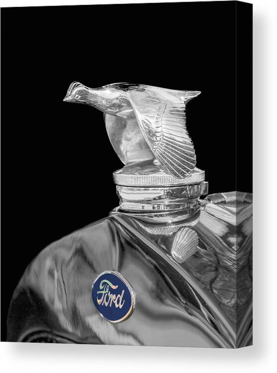 Car Canvas Print featuring the photograph Ford Flying Quail Radiator Cap by Susan Rissi Tregoning