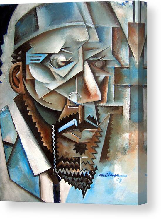 Jazz Piano Thelonious Monk Cubism Canvas Print featuring the painting Four Blue Monk by Martel Chapman