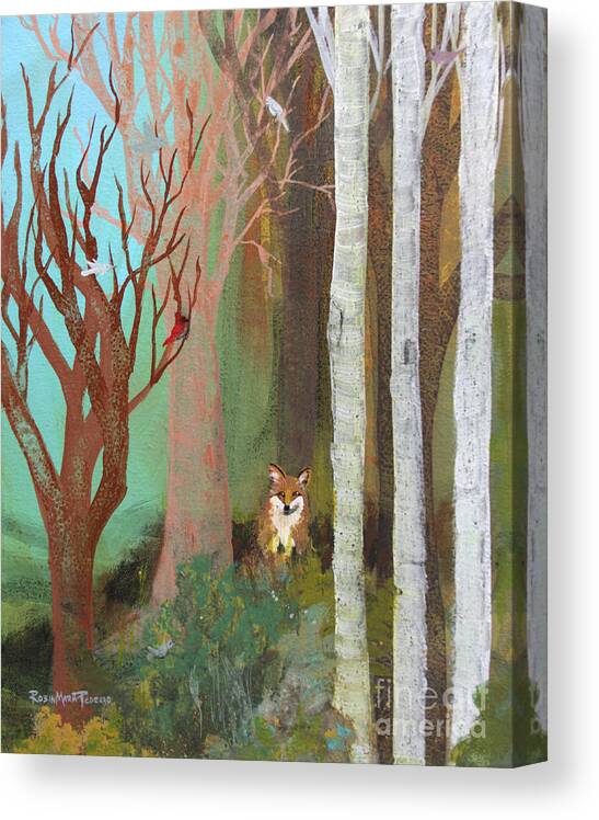 Fox In The Forest Canvas Print featuring the painting Fox in the Forest by Robin Pedrero