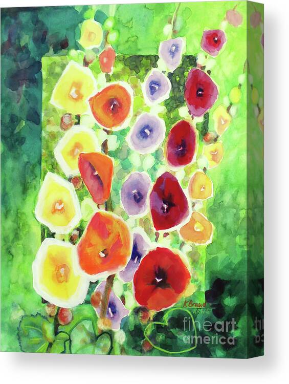 Painting Canvas Print featuring the painting Framed in Hollyhocks by Kathy Braud