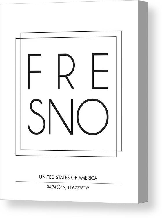 Fresno Canvas Print featuring the mixed media Fresno, United States of America - City Name Typography - Minimalist City Posters by Studio Grafiikka