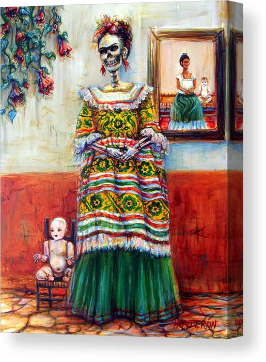 Frida Canvas Print featuring the painting Frida and her Doll by Heather Calderon
