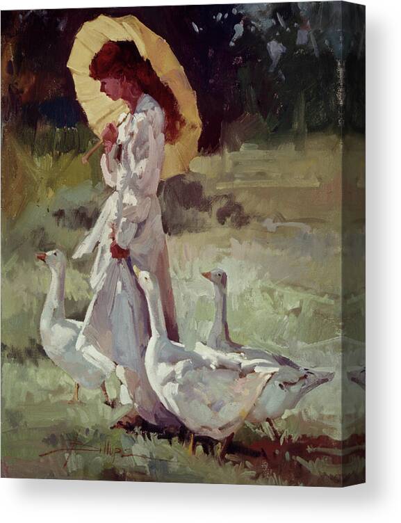Paintings Of Country Scenes Canvas Print featuring the painting Friendly Flock by Elizabeth - Betty Jean Billups