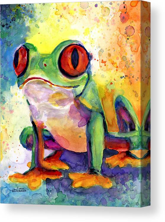 Frog Canvas Print featuring the painting Froggy McFrogerson by Arleana Holtzmann