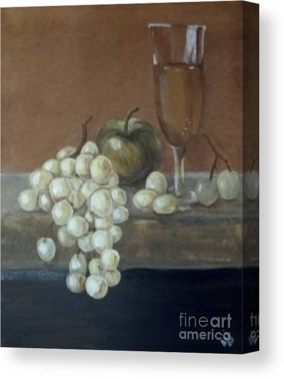 Grapes Canvas Print featuring the painting Fruit and Wine by Saundra Johnson
