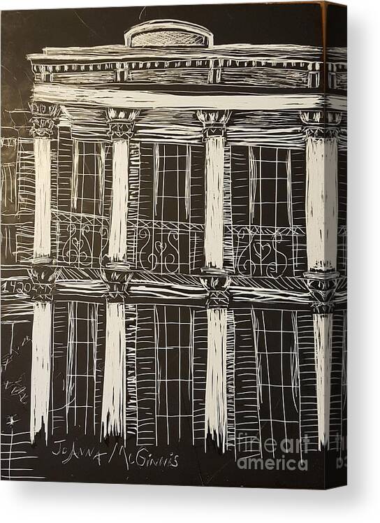 Black And White Canvas Print featuring the drawing Garden District House by Jo Anna McGinnis