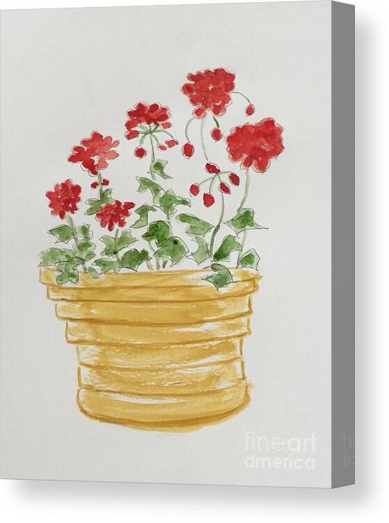 Original Art Work Canvas Print featuring the painting Poppies in a Pot by Theresa Honeycheck