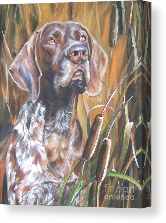 German Shorthaired Pointer Canvas Print featuring the painting German Shorthaired Pointer in Cattails by Lee Ann Shepard