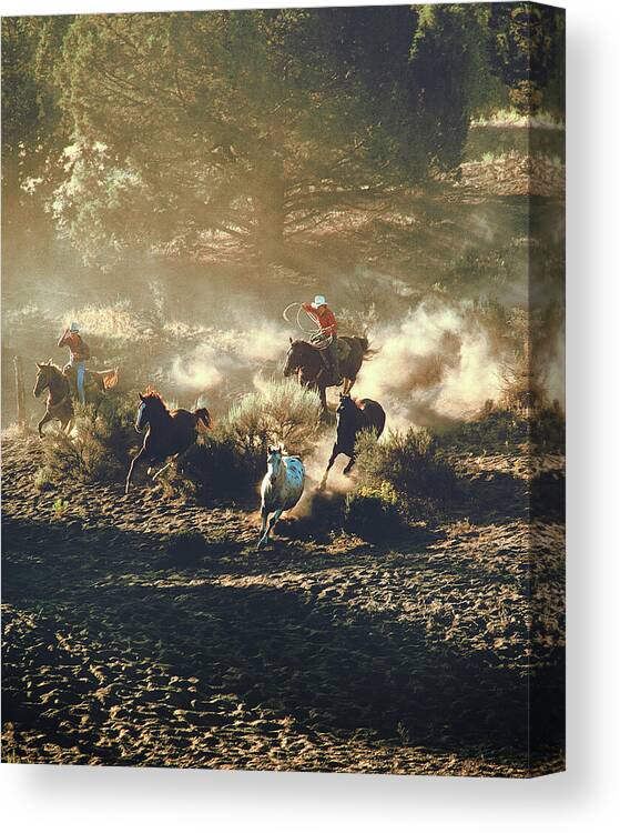 Cowboy Canvas Print featuring the photograph Get Em by Don Schimmel