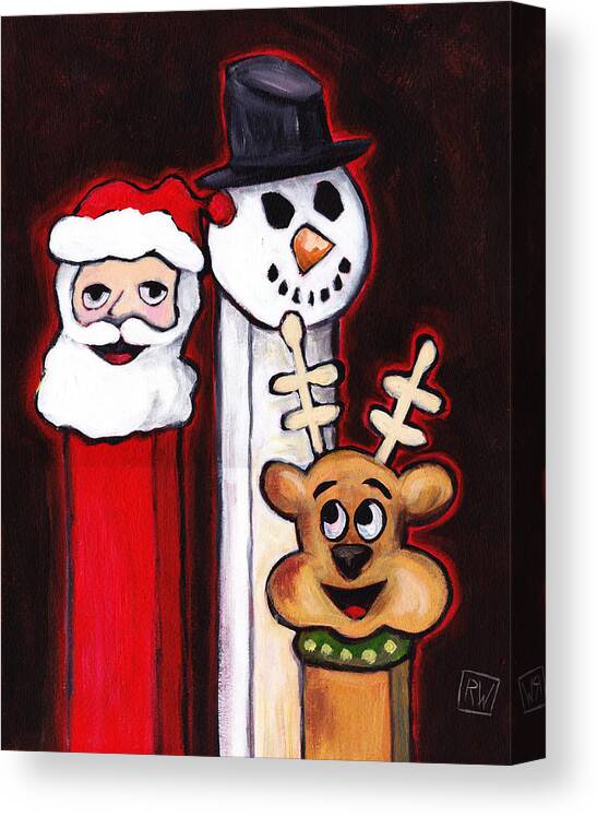 Pez Canvas Print featuring the painting Ghosts of Christmas PEZ by Robin Wiesneth