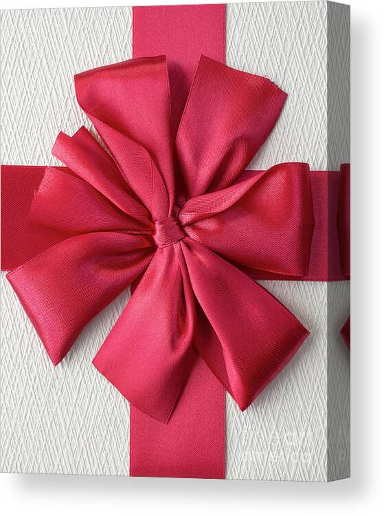 Christmas Canvas Print featuring the photograph Gift Box with Red Bow by Edward Fielding