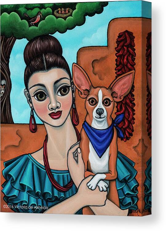 Chihuahua Art Canvas Print featuring the painting Girl Holding Chihuahua Art Dog Painting by Victoria De Almeida