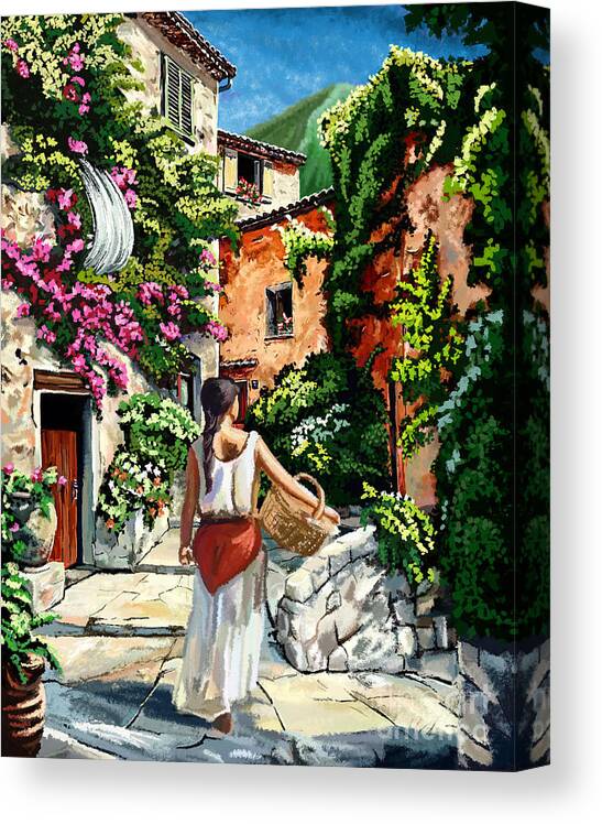 Girl With Basket On A Greek Island Canvas Print featuring the painting Girl With Basket On A Greek Island by Tim Gilliland