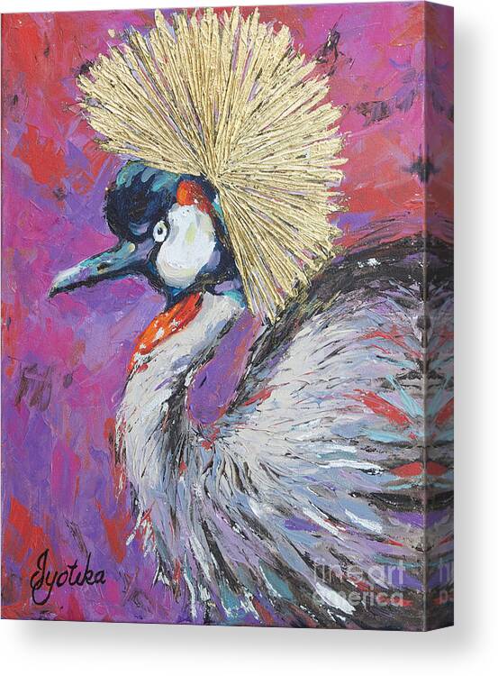 Grey Crowned Crane Canvas Print featuring the painting Golden Crown by Jyotika Shroff