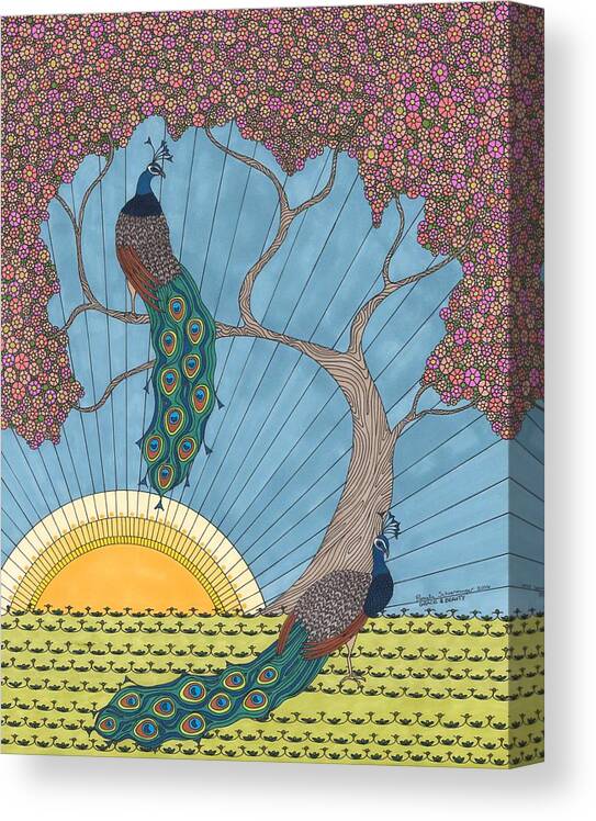 Peacock Canvas Print featuring the drawing Grace and Beauty by Pamela Schiermeyer