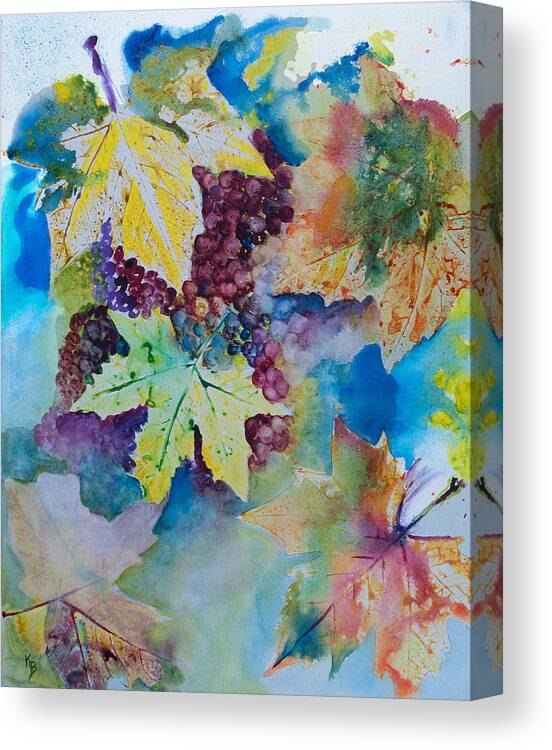 Grapes Canvas Print featuring the painting Grapes and Leaves by Karen Fleschler