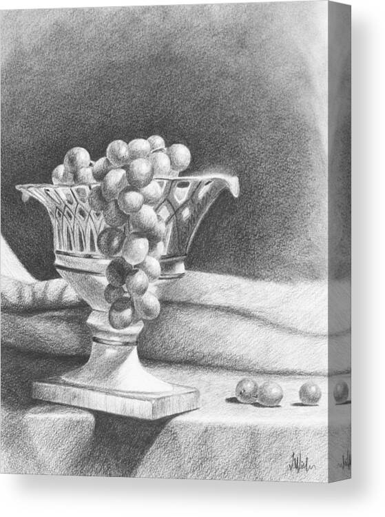 Pencil Rendering Canvas Print featuring the drawing Grapes by Joe Winkler