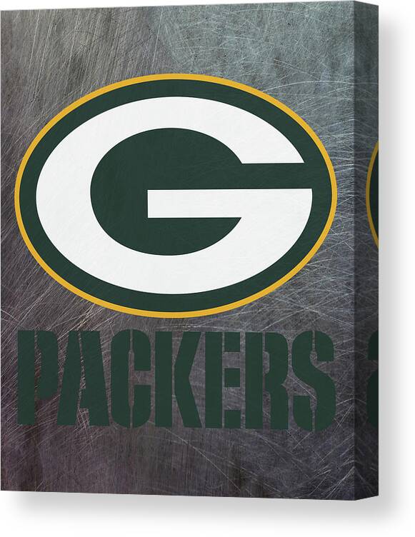 Green Bay Packers Canvas Print featuring the mixed media Green Bay Packers on an abraded steel texture by Movie Poster Prints