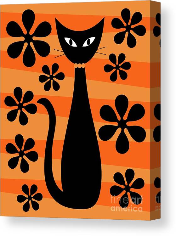 Donna Mibus Canvas Print featuring the digital art Groovy Flowers with Cat Orange and Light Orange by Donna Mibus