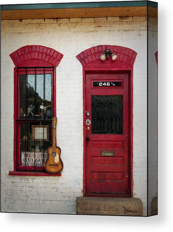 Red Canvas Print featuring the photograph Guitar Store in Salida by Peggy Dietz