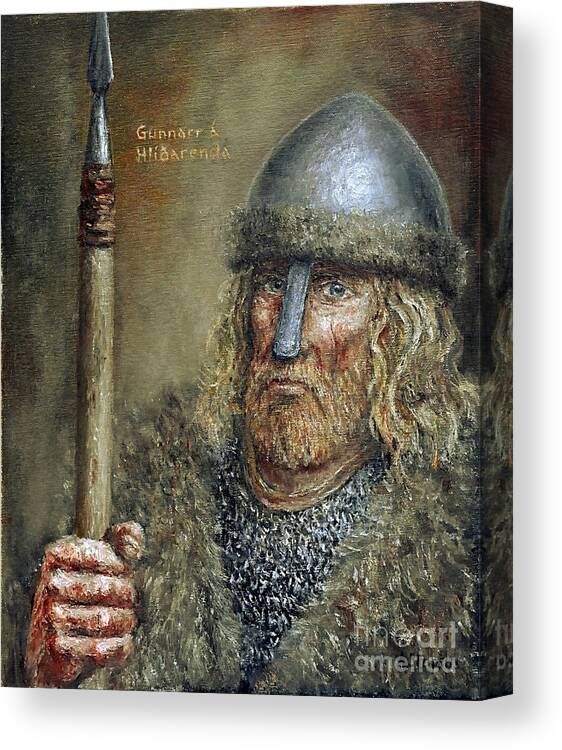 Warrior Canvas Print featuring the painting Gunnar Hamundarson by Arturas Slapsys