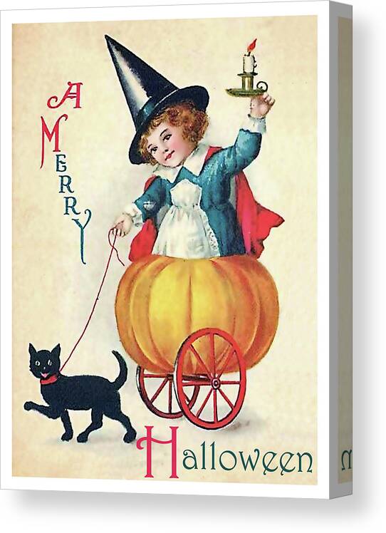 Little Girl Canvas Print featuring the mixed media Halloween ride by Long Shot