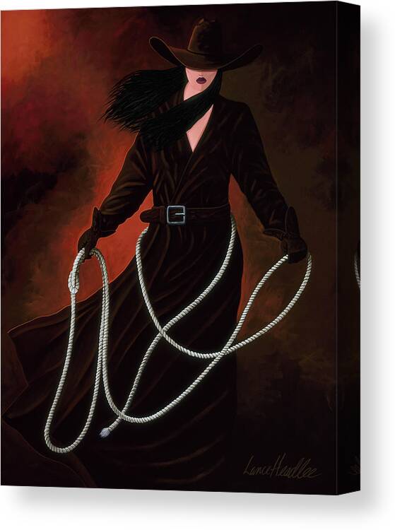 Cowgirl Canvas Print featuring the painting Hanger by Lance Headlee