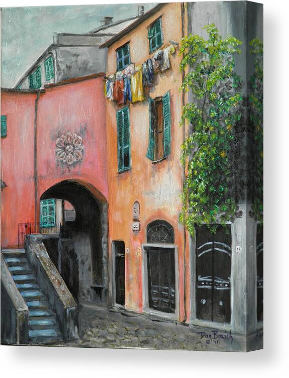 Cityscape Canvas Print featuring the painting Hanging Out in Monterosso al Mare by Dan Bozich