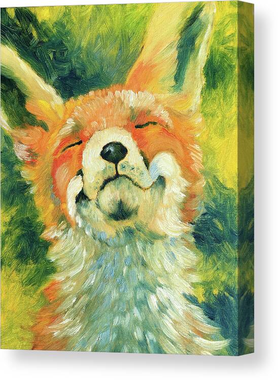 Fox Canvas Print featuring the painting Happy Fox by AnneMarie Welsh