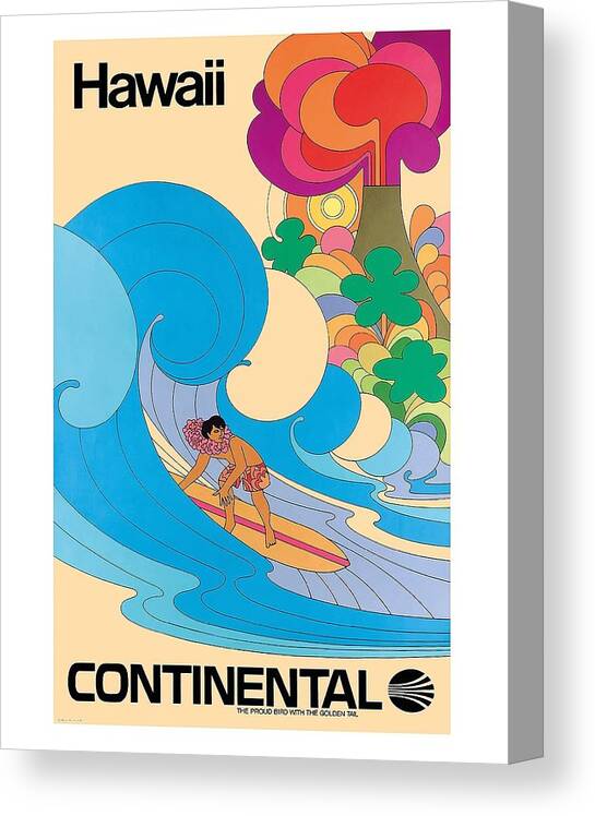 Retro Travel Poster *FRAMED* CANVAS ART Hawaii continental surf 16"x12" 