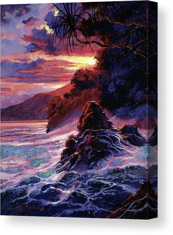Seascape Canvas Print featuring the painting Hawaiian Sunset - Kauai by David Lloyd Glover