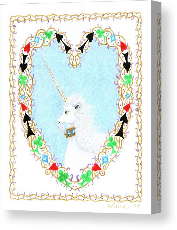 Lise Winne Canvas Print featuring the painting Heart with Unicorn by Lise Winne