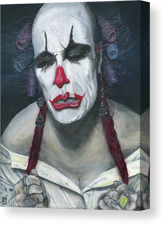 Clown Canvas Print featuring the painting Her Tears by Matthew Mezo