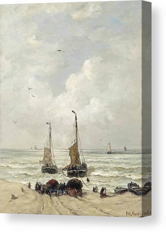 Hendrik Willem Mesdag (1831-1915) Het Laden Van De Netten Canvas Print featuring the painting Het laden van de netten by MotionAge Designs