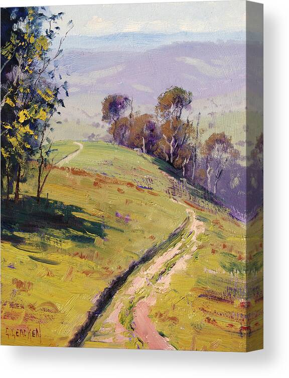 Rural Canvas Print featuring the painting Hilly Landscape Lithgow by Graham Gercken