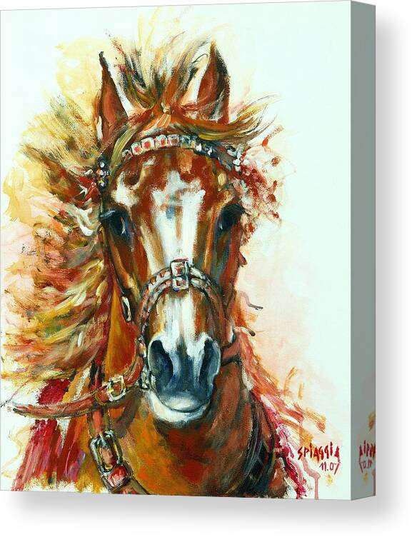 Horse Canvas Print featuring the painting Hmar pur-sang arabe by Josette SPIAGGIA