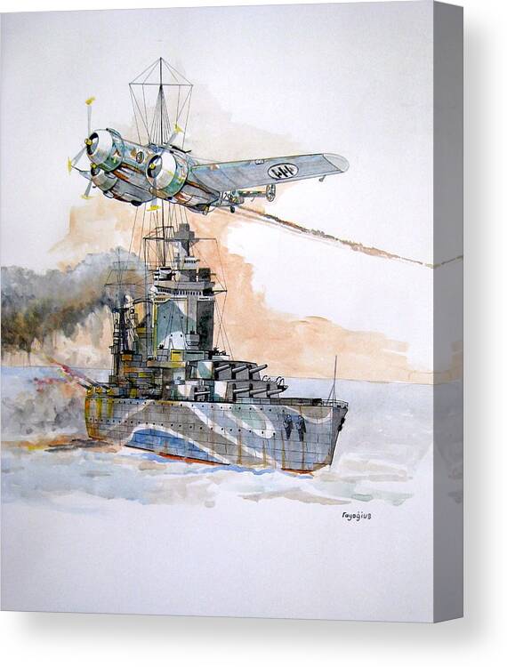 Battleship Canvas Print featuring the painting HMS Rodney by Ray Agius