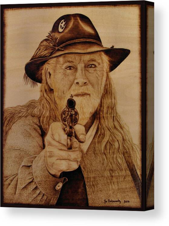 Pyrography Canvas Print featuring the pyrography Hold It Right There by Jo Schwartz