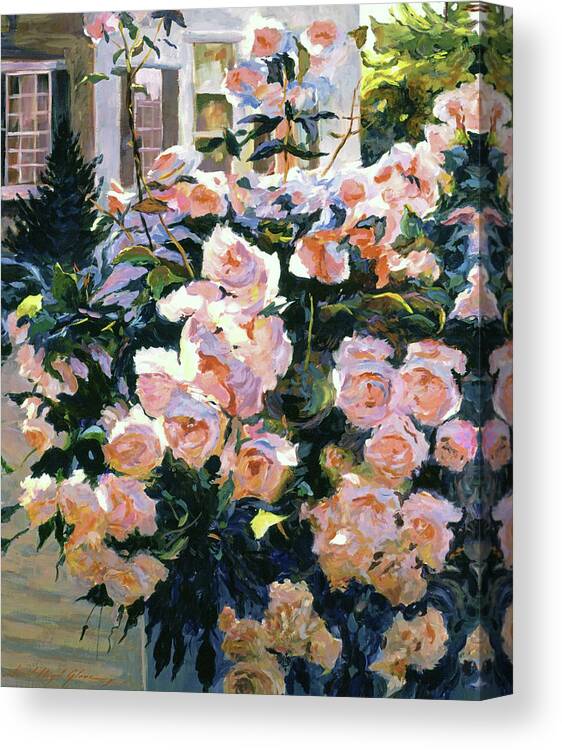 Gardens Canvas Print featuring the painting Hollywood Cottage Garden Roses by David Lloyd Glover